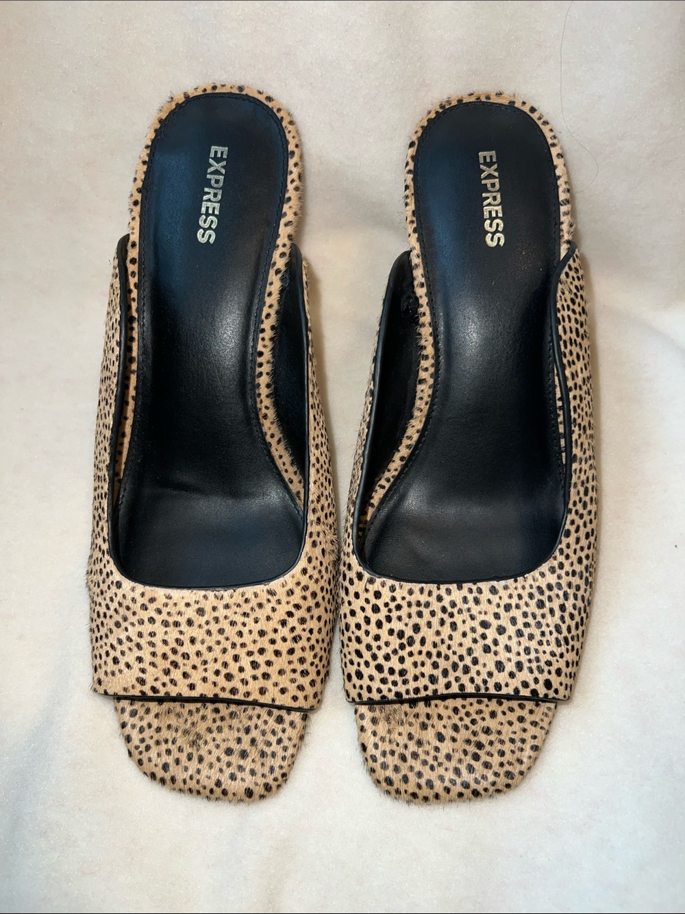 Express Leopard Print Slide Mules in Tan and Black Size 9